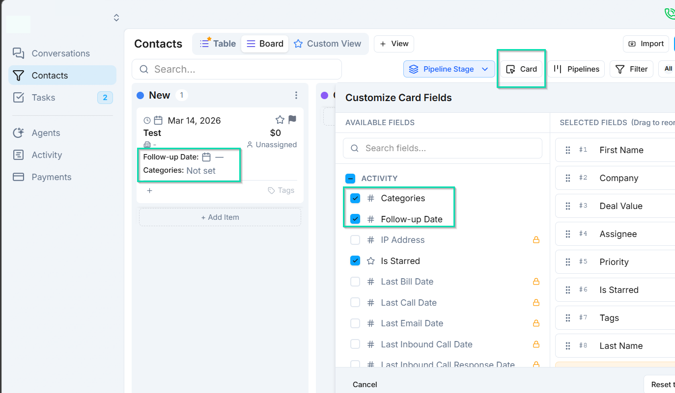 Selecting Card Fields